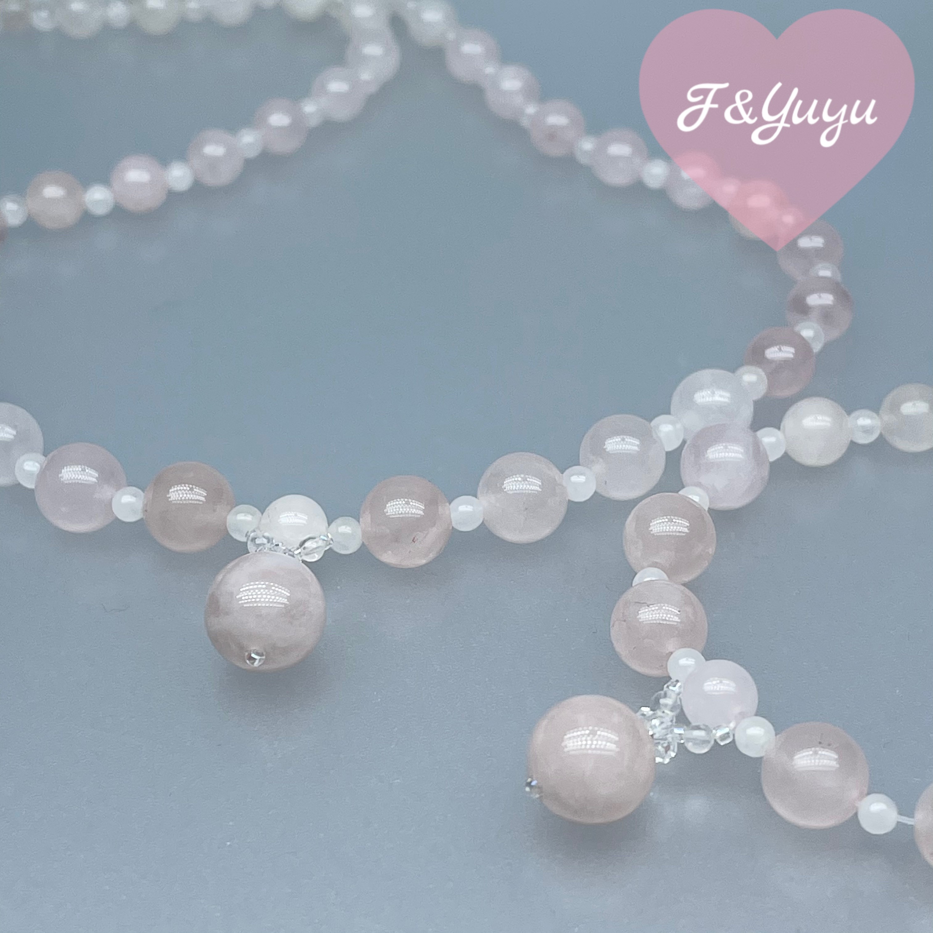 天然石 ローズクオーツ ドロップトップ ネックレスとブレスのセット Sサイズ 6,376円