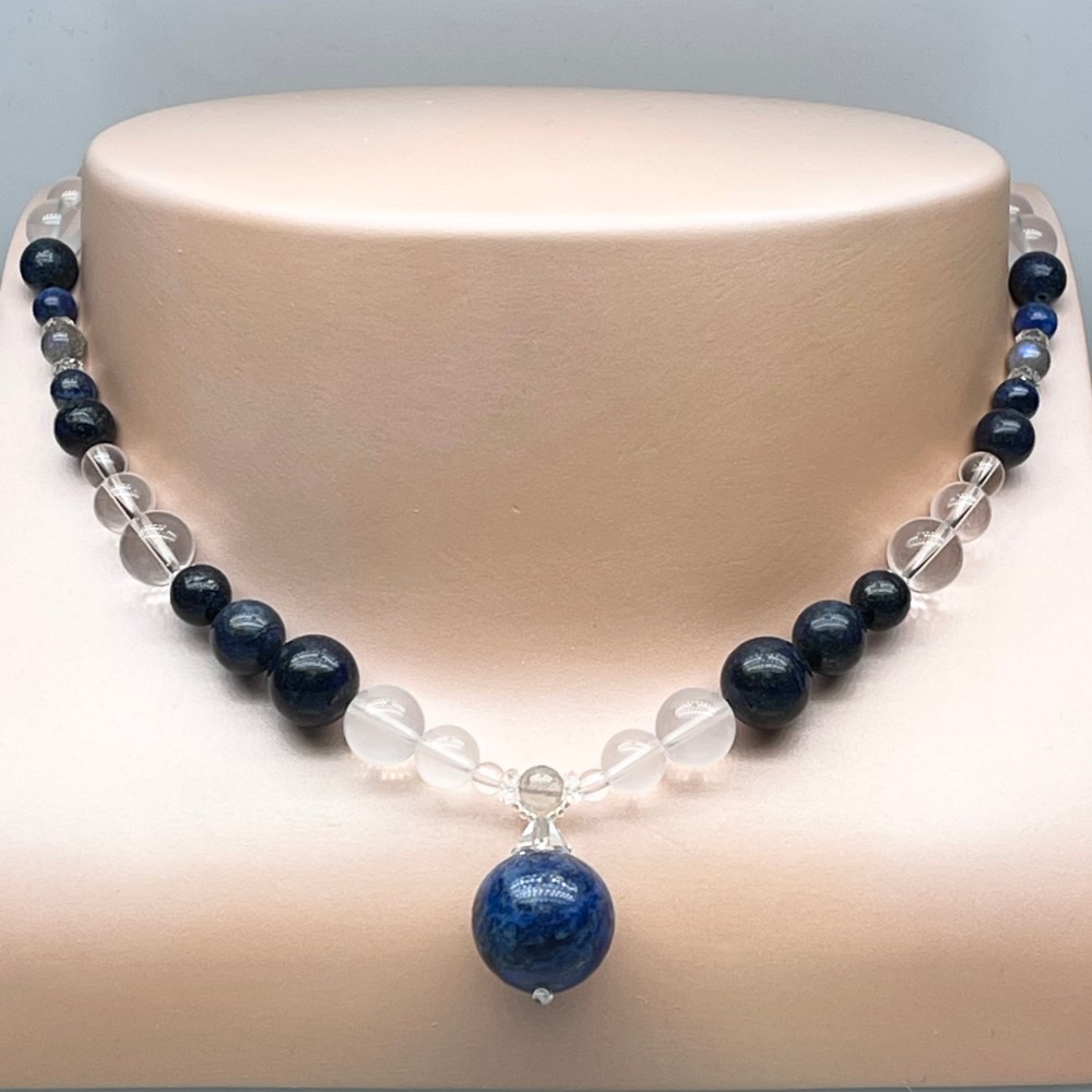 天然石 ラピスラズリ ミルキークオーツ リボントップ大 ネックレス Mサイズ