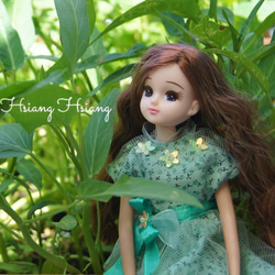 **Hsiang Hsiang**--リカちゃんのお洋服--licca--莉卡娃娃--綠意盎然綠色花洋裝--僅有一件 第1張的照片