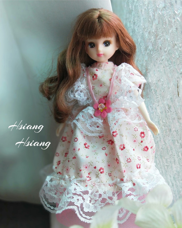 **Hsiang Hsiang**  licca-chan dress  ♡リカちゃん服   春色レースお花ワンピース 2枚目の画像