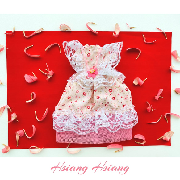 **Hsiang Hsiang**  licca-chan dress  ♡リカちゃん服   春色レースお花ワンピース 3枚目の画像