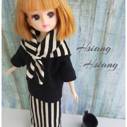 **Hsiang Hsiang**—リカちゃんのお洋服--licca--莉卡娃娃--黑白條紋假兩件個性連身洋裝 第1張的照片