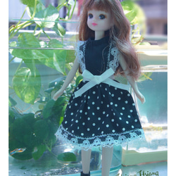 **Hsiang Hsiang**—リカちゃんのお洋服--licca--莉卡娃娃--黑底白點優雅洋裝 第4張的照片