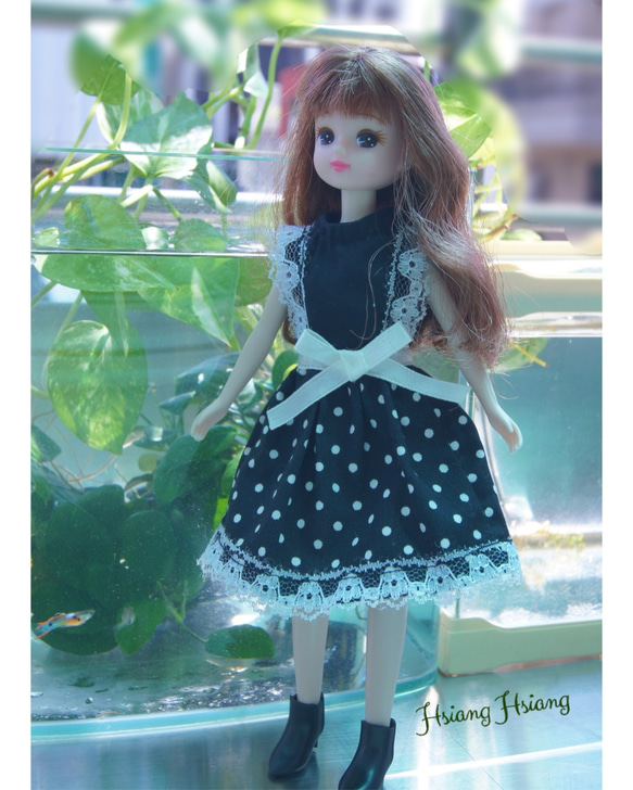 **Hsiang Hsiang**—リカちゃんのお洋服--licca--莉卡娃娃--黑底白點優雅洋裝 第4張的照片