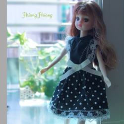 **Hsiang Hsiang**—リカちゃんのお洋服--licca--莉卡娃娃--黑底白點優雅洋裝 第10張的照片