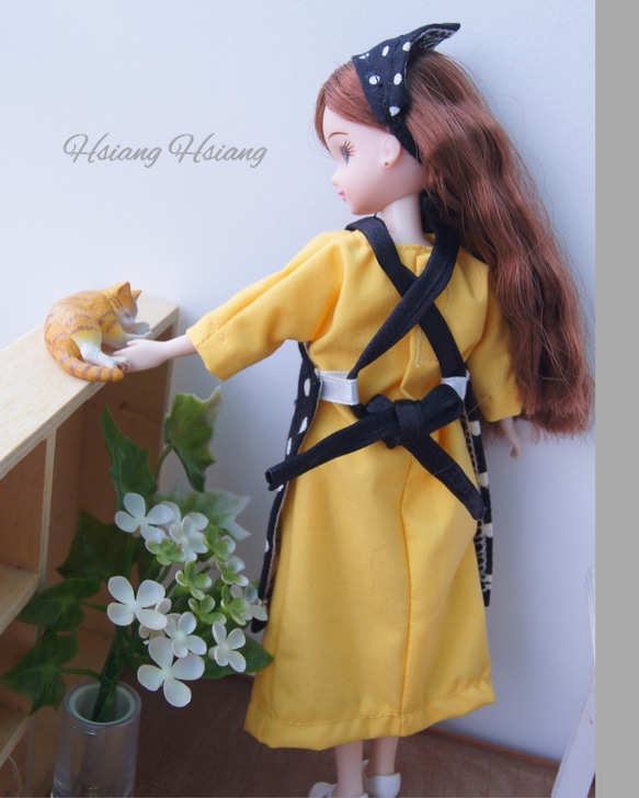 **Hsiang Hsiang**—リカちゃんのお洋服--licca--莉卡娃娃--黑白點點圍裙+黃色連身裙 第3張的照片