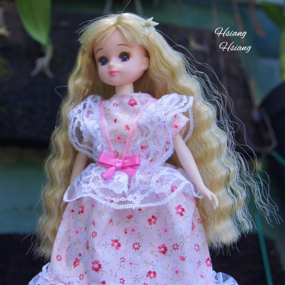 **Hsiang Hsiang**  licca-chan dress  ♡リカちゃん服   春色レースお花ワンピース 3枚目の画像