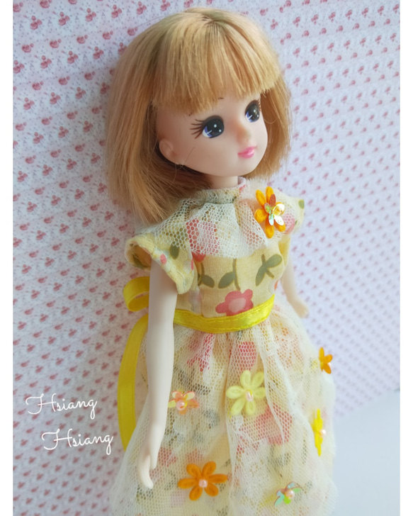 **Hsiang Hsiang**  licca-chan dress  ♡リカちゃんの服   春色レースお花ワンピース 1枚目の画像