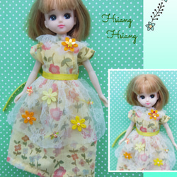 **Hsiang Hsiang**  licca-chan dress  ♡リカちゃんの服   春色レースお花ワンピース 5枚目の画像