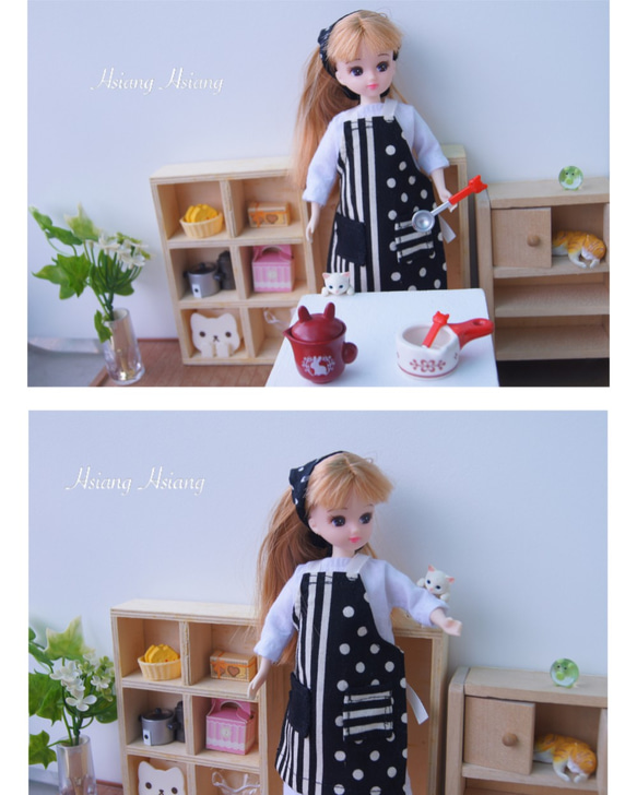 **Hsiang Hsiang**—リカちゃんのお洋服--licca--莉卡娃娃--黑白點點條紋圍裙+白色連身裙 第8張的照片