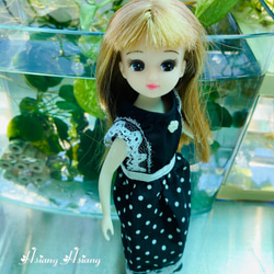 **Hsiang Hsiang**  licca-chan dress  ♡リカちゃん服   黑白水玉ワンピース 3枚目の画像