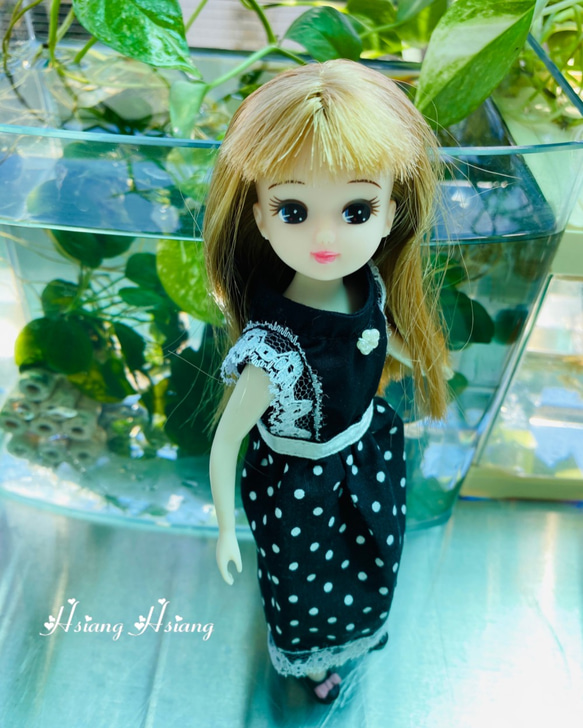 **Hsiang Hsiang**  licca-chan dress  ♡リカちゃん服   黑白水玉ワンピース 3枚目の画像