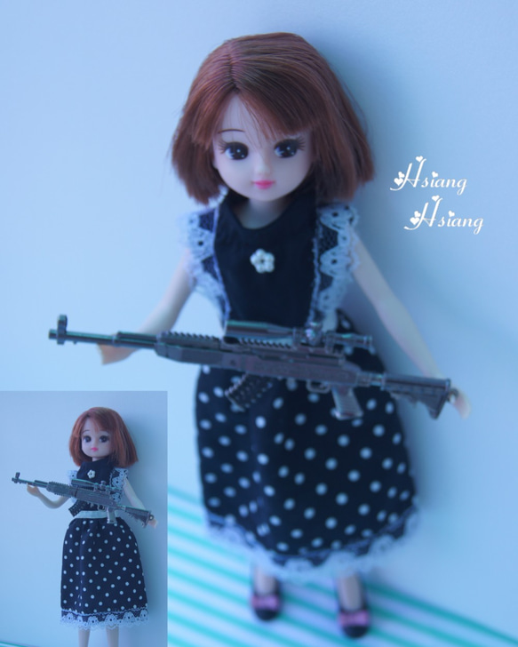 **Hsiang Hsiang**  licca-chan dress  ♡リカちゃん服   黑白水玉ワンピース 5枚目の画像