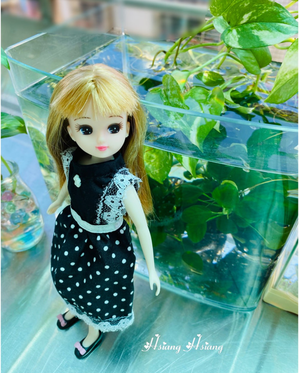 **Hsiang Hsiang**  licca-chan dress  ♡リカちゃん服   黑白水玉ワンピース 6枚目の画像