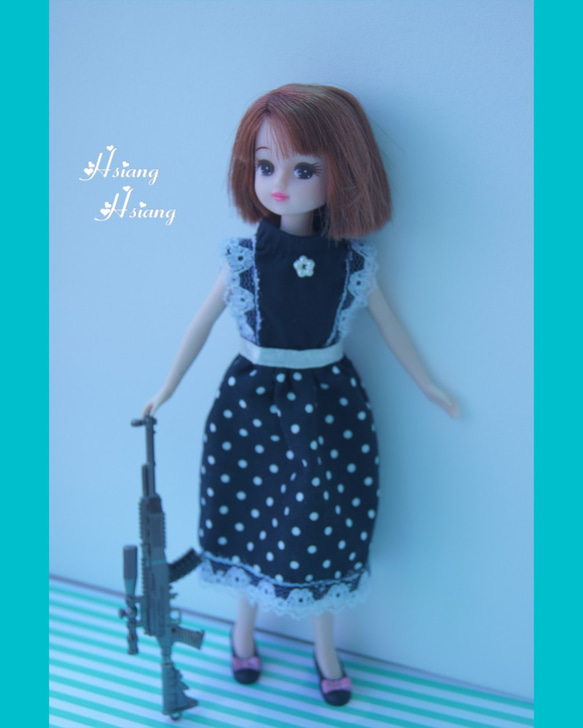 **Hsiang Hsiang**  licca-chan dress  ♡リカちゃん服   黑白水玉ワンピース 9枚目の画像