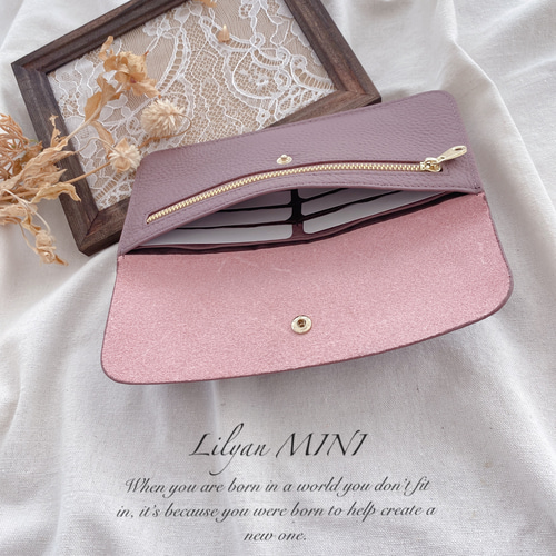 人気デザイン グレイッシュパープル レザー 長財布 極薄 本革 ソフト