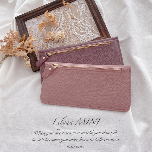 人気デザイン グレイッシュパープル レザー 長財布 極薄 本革 ソフト