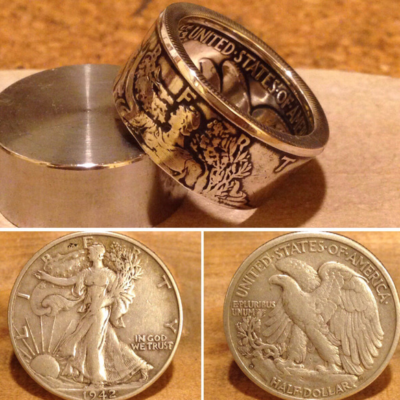 USAウォーキングリバティ銀貨　コインリング 4枚目の画像