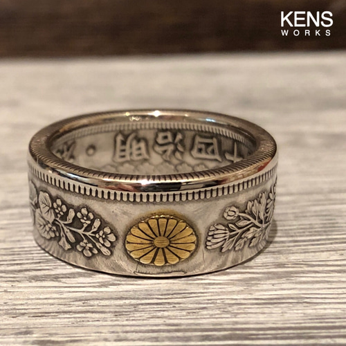 大日本旭日50銭銀貨 コインリング 菊24k仕上げ 指輪・リング KENS