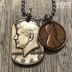 USAケネディハーフダラー銀貨 ドッグタグネックレス 金18kメッキ仕上げ