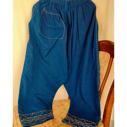閉店セール　本藍染　刺子　大人のサルエルパンツ　手縫い仕立て 1枚目の画像