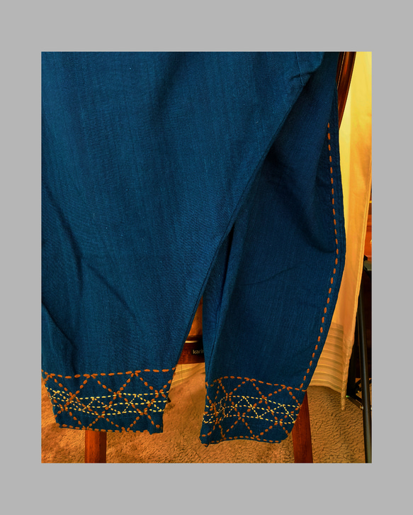 閉店セール　本藍染　刺子　大人のサルエルパンツ　手縫い仕立て 2枚目の画像