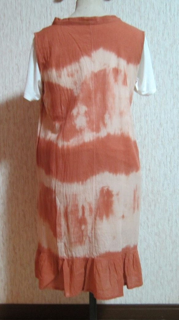 ガーゼのロングベストドレス（むら染め）朱色セール！ 4枚目の画像