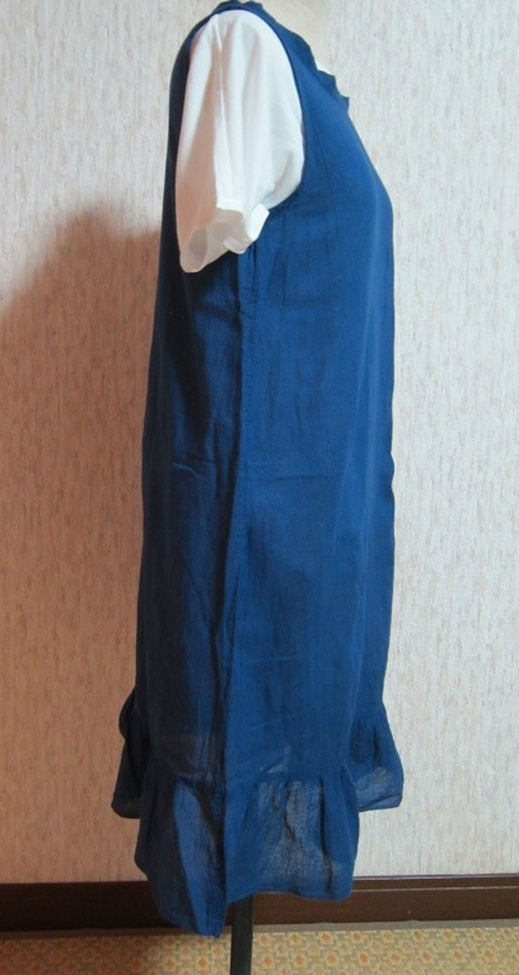 ガーゼのロングベストドレス（エコ染め）藍色セール！ 3枚目の画像