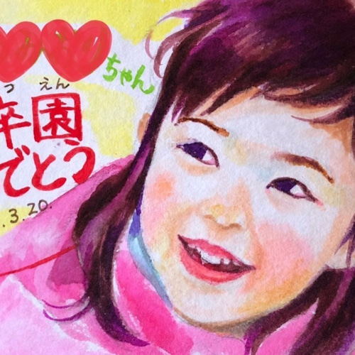 ♬オーダーメイド・はがきor2Lサイズ♬子供の似顔絵♬水彩画