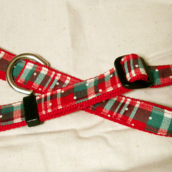 【1点のみ】中～大型犬首輪　クリスマスカラーチェック+ドット赤 3枚目の画像