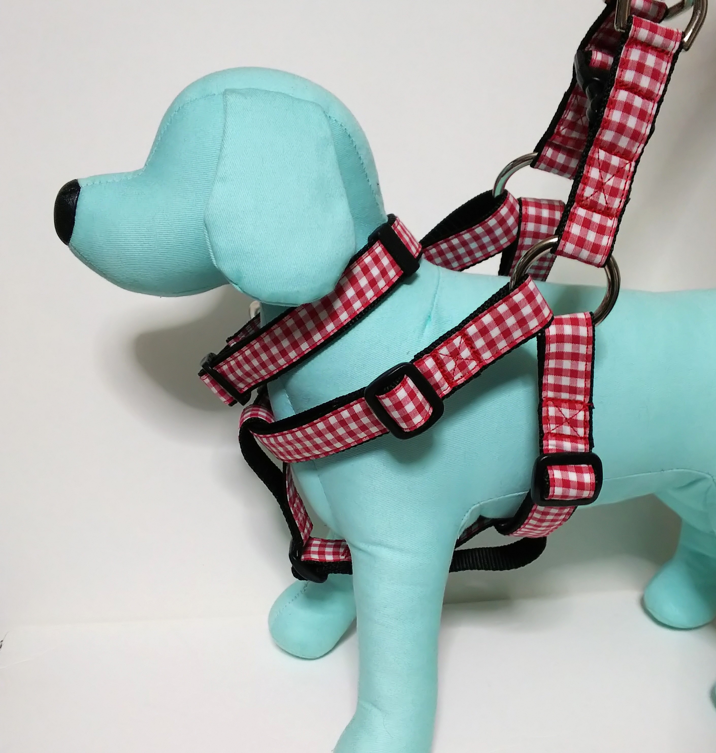 犬用リード＆ハーネス2点SET！Black革Blue系マルチドット