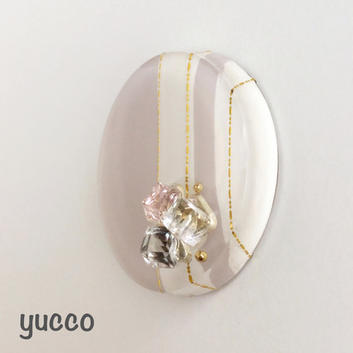 レジンヘアゴム オーバル　ベージュ　ブラウン　ラインストーン　シンプル レジンヘアゴム オーバルベージュブラウンラインストーンシンプル