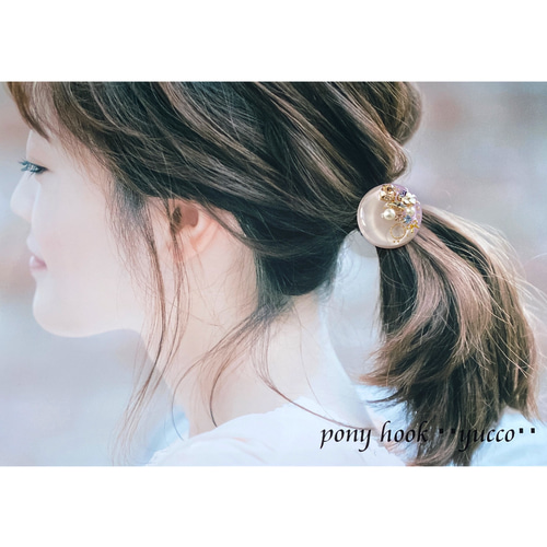 レジンヘアゴムグレージュビジュー大人パール