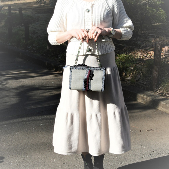 ファスナーバッグ 　軽い　職人技　KUNIYA ♡ルージュ×ゼブラ 　着物にも　ショルダー　 3枚目の画像