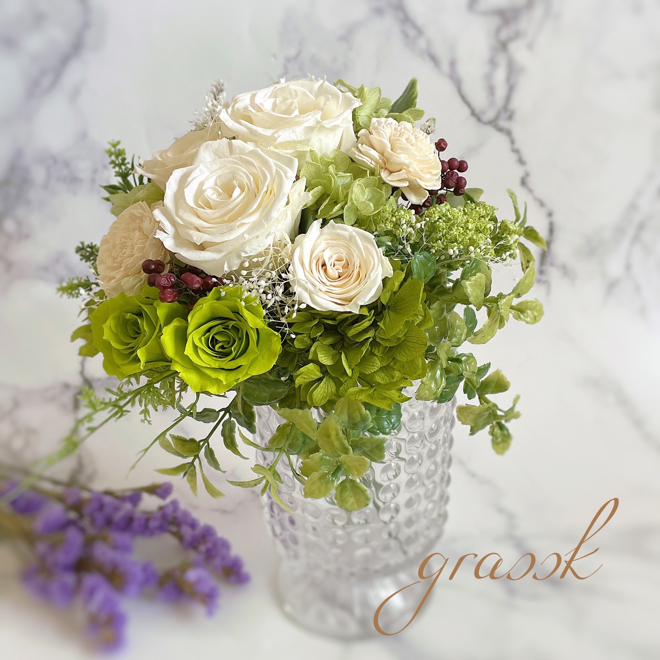 mini bouquet＊プリザーブドフラワー＊アンティークホワイト＊ブーケ