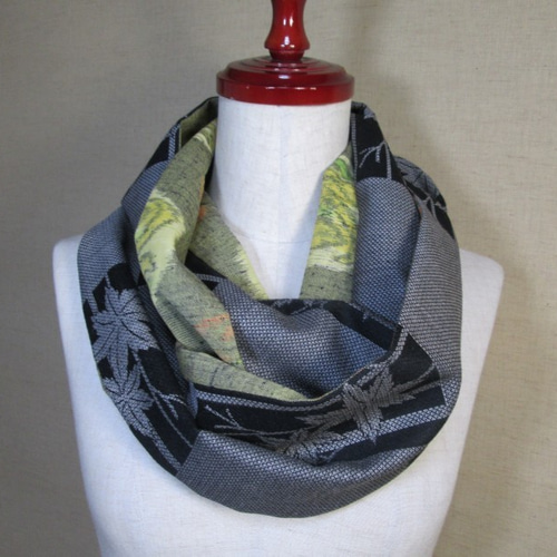 着物リメイク 市松模様のウール着物反物から作ったストール ストール