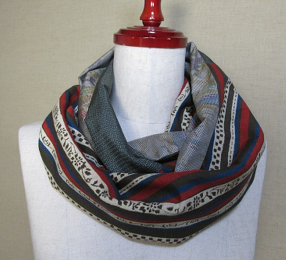 着物リメイク 縞模様の上代紬と2種類の大島紬から作ったスヌード  