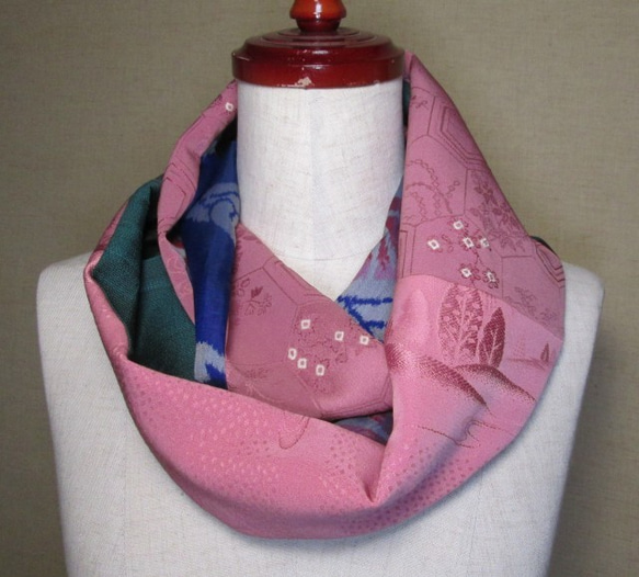 周梅森的絲綢和服的圍脖×和服翻拍藍粉紅色的花朵 第2張的照片
