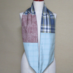 着物リメイク　格子模様の大島紬と染大島紬から作ったスヌード 3枚目の画像