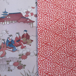 着物リメイク　時代人物風景模様と赤い江戸小紋の正絹スヌード 5枚目の画像