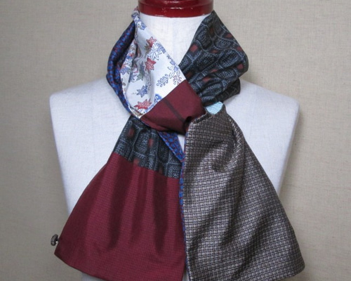 着物リメイク 2way7種類の大島紬をパッチワークしたストール  