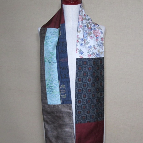 着物リメイク 2way7種類の大島紬をパッチワークしたストール