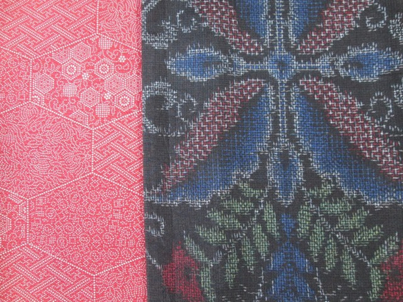 着物リメイク　上質な泥大島紬×赤い江戸小紋から作ったスヌード 6枚目の画像