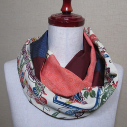 着物リメイク　型染めの正絹着物×大島紬から作ったスヌード 3枚目の画像