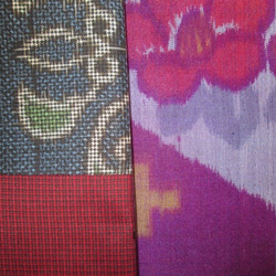 着物リメイク　紫の亀甲に椿模様の銘仙×大島紬のスヌード 6枚目の画像
