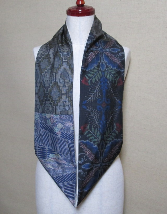 着物リメイク　２種類の絞り正絹着物×大島紬から作ったスヌード 4枚目の画像