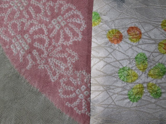 着物リメイク　２種類の絞り正絹着物×大島紬から作ったスヌード 5枚目の画像