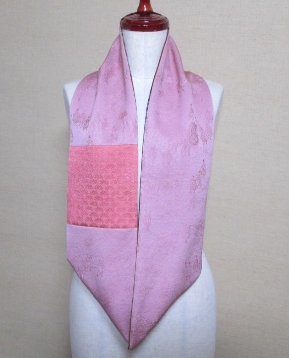 着物リメイク　よろけ縞に菊模様の泥大島紬から作ったスヌード 4枚目の画像