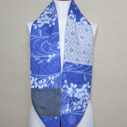 着物リメイク　萩模様の本麻着物×有松鳴海絞り着物から作ったスヌード　 3枚目の画像