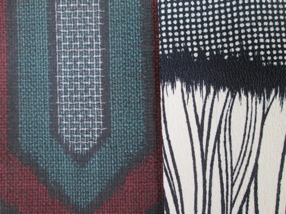 着物リメイク　黒に波模様の正絹着物×大島紬から作ったお洒落スヌード 5枚目の画像